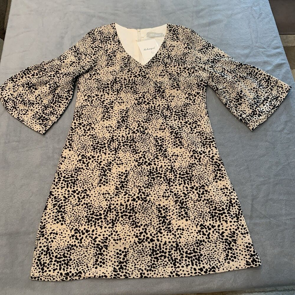 Belongsci Dress Women Size XS Leopard Print Fully Lined Bell Sleeve Business